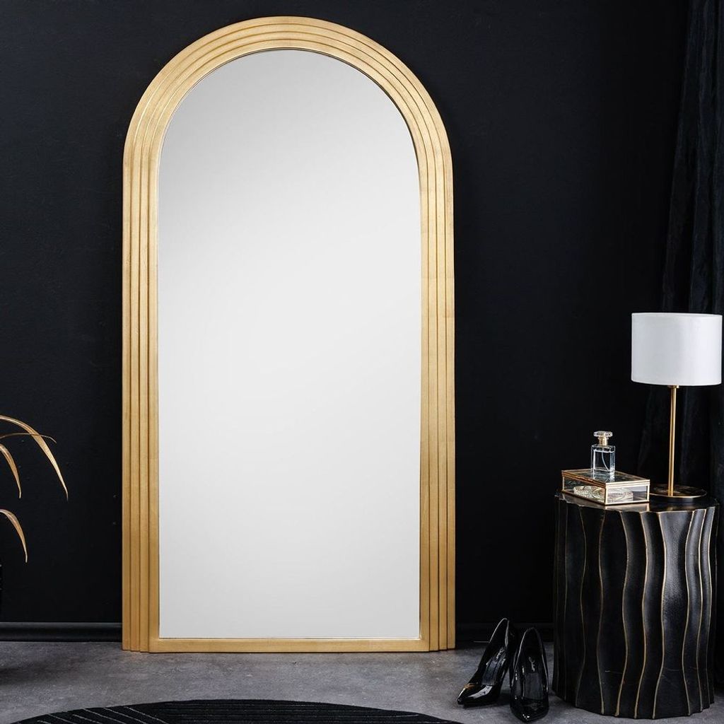 cagü: Eleganter Art-Deco-Design Wandspiegel PORTE Gold Rundbogen Fensteroptik 160cm x 80cm