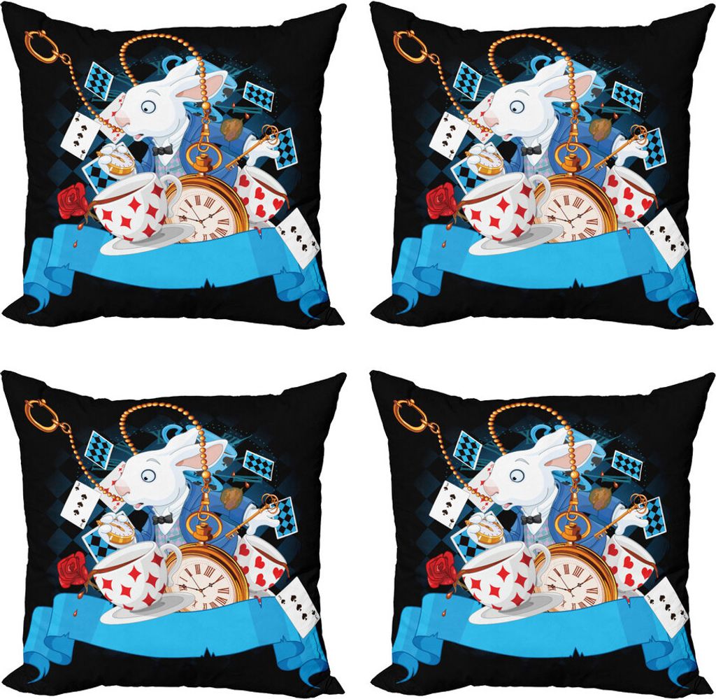 ABAKUHAUS Alice im Wunderland Kissenbezug Set (4 Stück), Wonderland Tale, Moderner Doppelseitiger Digitaldruck, 45 cm x 45 cm, Mehrfarbig