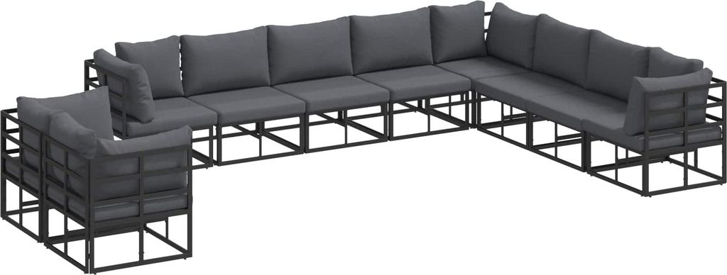 Gartensofa-set mit Kissen 10 pcs Schwarz Aluminium