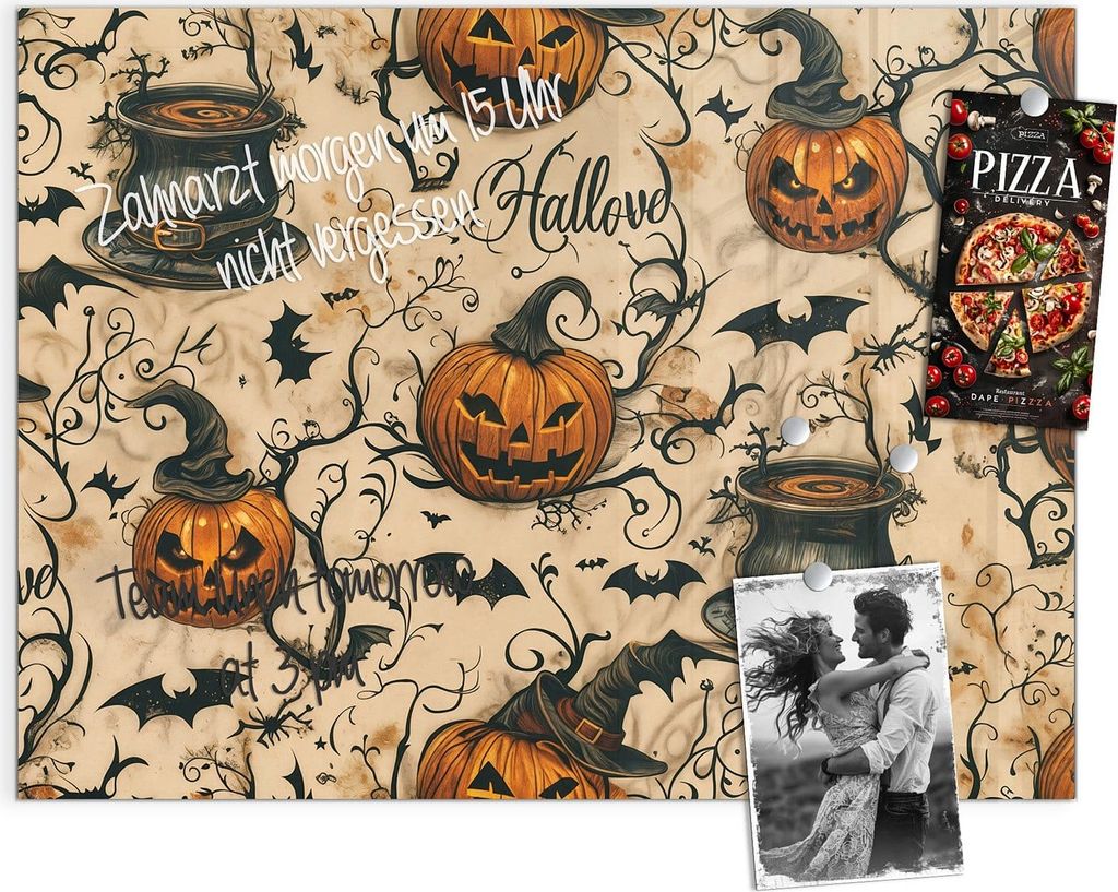 Magnettafel 120x90cm Pinnwand Whiteboard beschreibbar - Halloween Kürbisse
