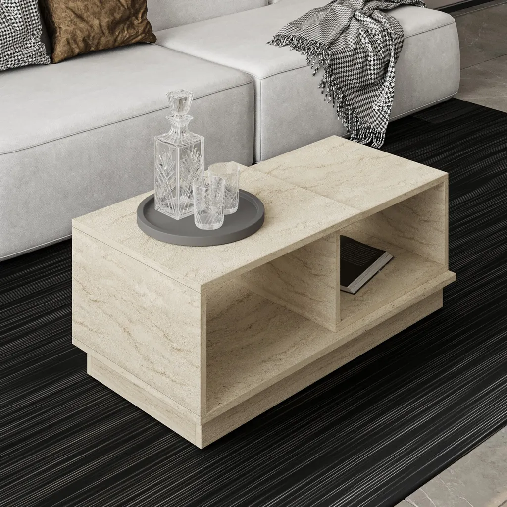 Table Basse Design pour Apéritif et Décoration Salon Travertin 90cm