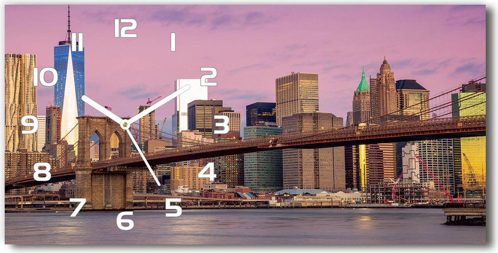 Wanduhr aus Glas – 60x30 cm - Glasbild - Glasuhr - Gehärtetes Glas - weisse-zeiger - Manhattan New York