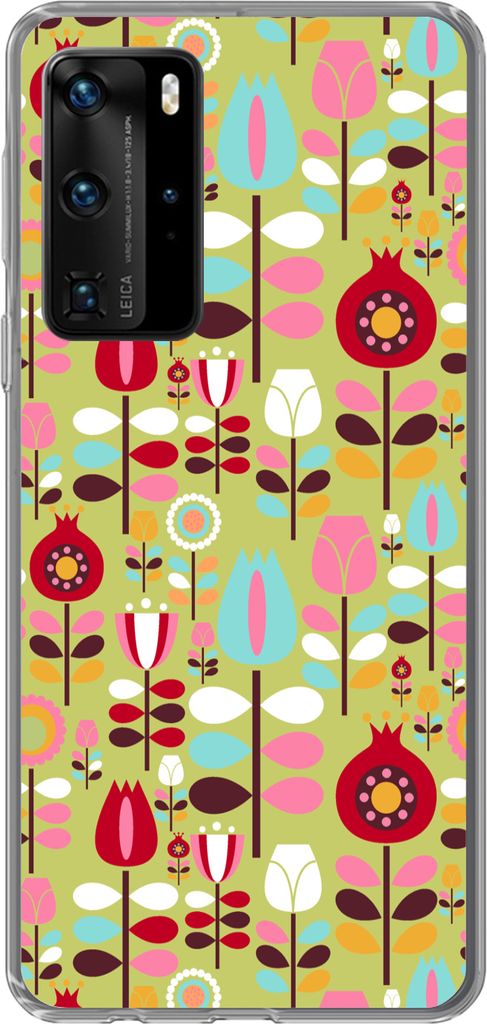 MuchoWow Handyhülle Schutzhülle Hülle für Telefoonhoesje Huawei P40 Pro Muster - Blumen - Farben Silikon Softcase Handy Hülle - Schutz