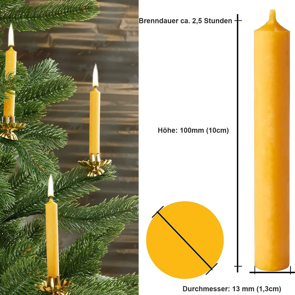 Candele per albero di Natale, 20 pezzi, 100% pura cera d'api, 100/13 mm, candele di cera d'api, candele per albero di Natale, candele per albero di Natale