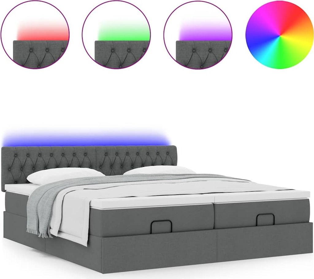 "2026 Aktion"Ottoman-Bett Modernes/Doppelbett - Polsterbett Erwachsene/r /Kind - mit Matratzen & LEDs - Dunkelgrau 180x200cm Stoff - Klassische Bet...
