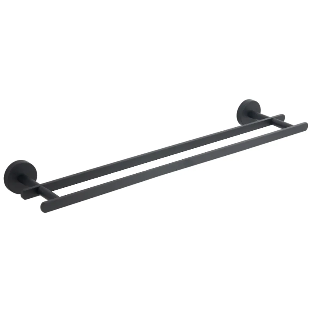 Double Barre Porte-Serviette Noir Mat 70cm Gamme Loft pour Salle de Bain