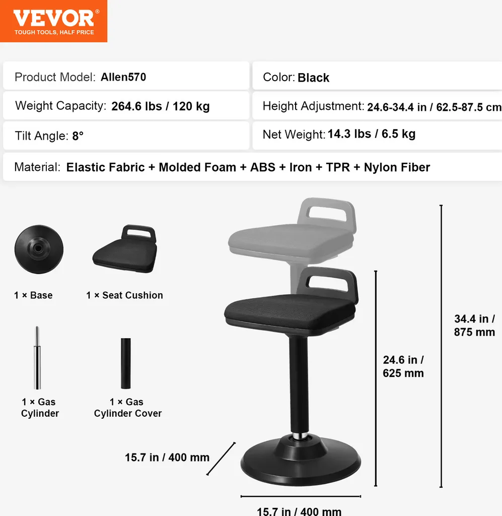 VEVOR Active Chair | Sedia per Ufficio e Smart Working Regolabile - 7
