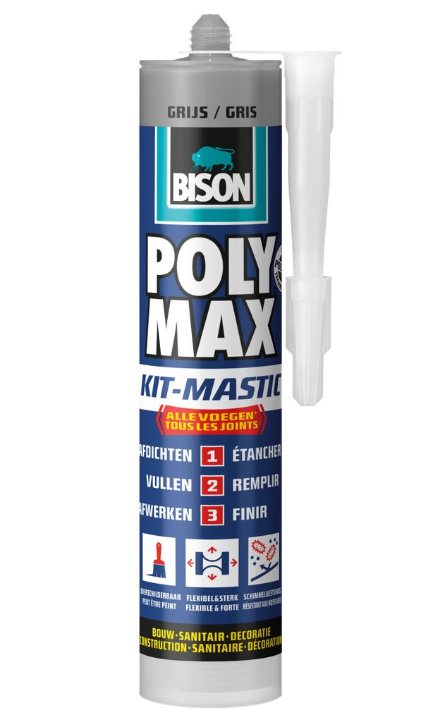 Bison Poly Max Dichtstoff – Grau-transparent – Universal – für alle Fugen – 280 ml