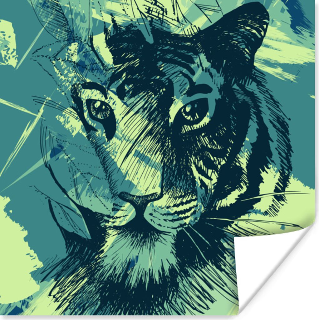 MuchoWow Poster Tiger - Grün - Abstrakt 30x30 cm - Wandposter - Printing