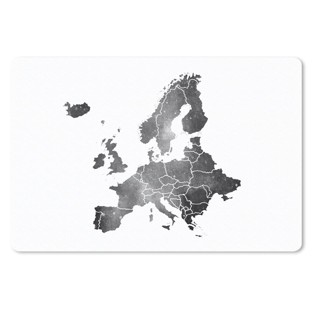 MuchoWow Mauspad Mousepad Europa-Karte in Aquarell - schwarz und weiß 27x18 cm - Mousepads - Maus Mat - Pad - Mausunterlage - Büroartikel - Des...