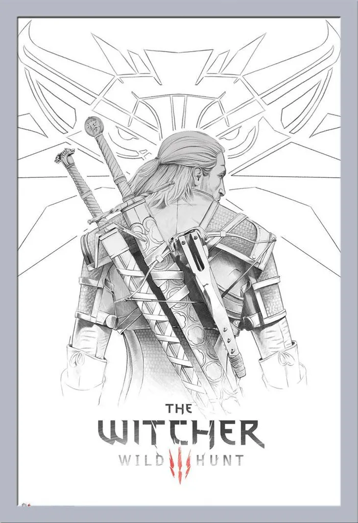 Offerta Poster Witcher Geralt Sketch + Cornice Shinsuke Argento MDF