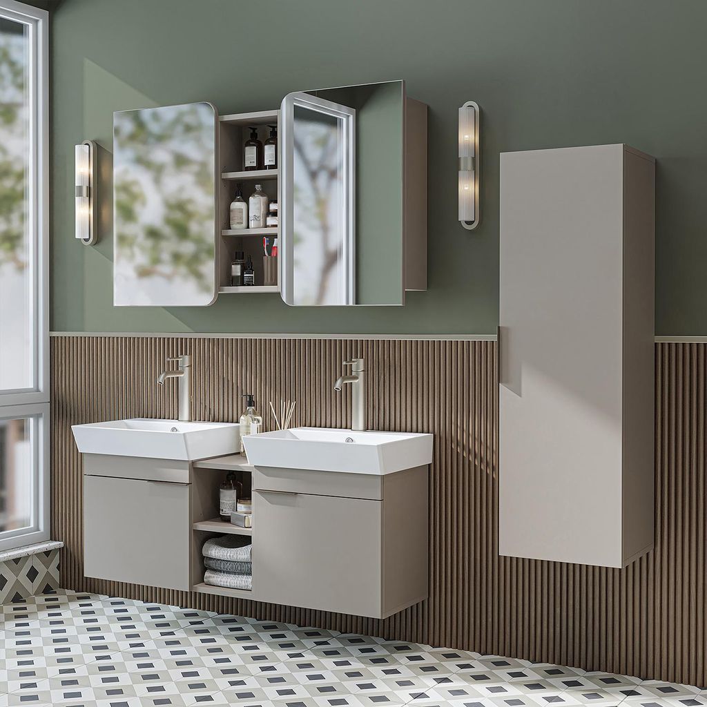 Roomart LYCIA-120 Badmöbel Set– 2-teiliges Badezimmermöbel Set - Waschbecken mit Unterschrank - H 54 x B 38.6 x T 121 cm - Beige
