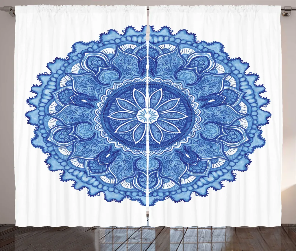 Rideau Mandala à Fronces Simple à Installer, Bleu et Violet 280x225 cm