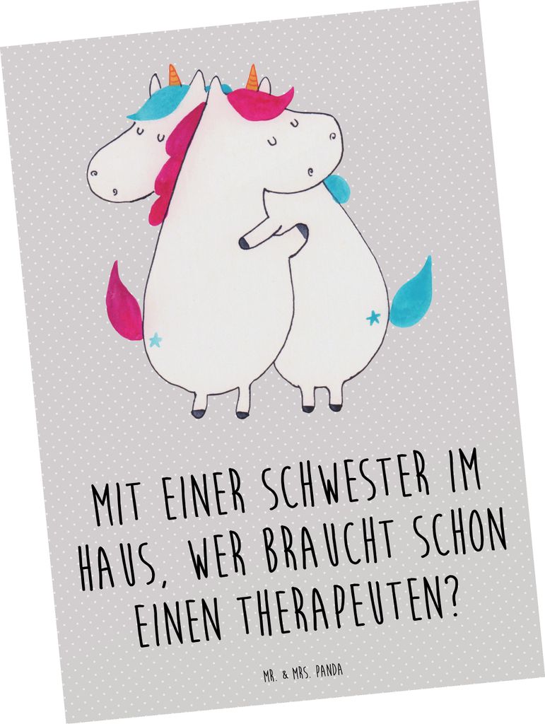 Mr. & Mrs. Panda Postkarte Schwester Glück - Grau Pastell - Geschenk, einzigartige Designs, Ansichtskarten, Geschenke, Familiengeschenk, Liebe, Zu...