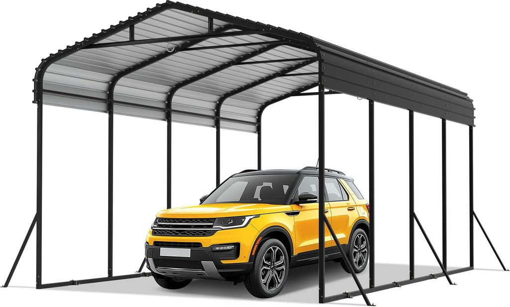 YARDIN Outdoor-Autozelt-Garage | 12 x 20FT | Metall-Carport Schwarz |Robust Außengarage-Auto-Unterstand| Schatten mit verzinktem Metalldach für A...