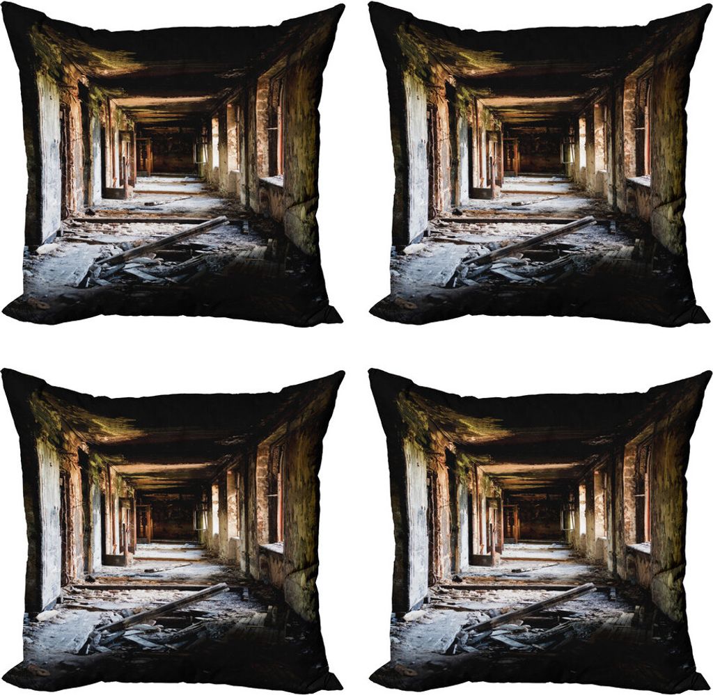 ABAKUHAUS Verlassen Kissenbezug Set (4 Stück), Alte Verlassene Construction, Moderner Doppelseitiger Digitaldruck, 50 cm x 50 cm, Schwarz Pale Brown