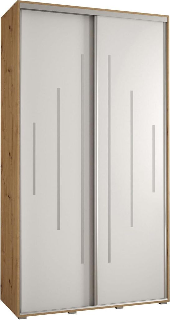 MEBLE KRYSPOL Cannes 12 Schrank mit 2 Schiebetüren - 205,2x140x60 cm - Artisan Weiß Silber