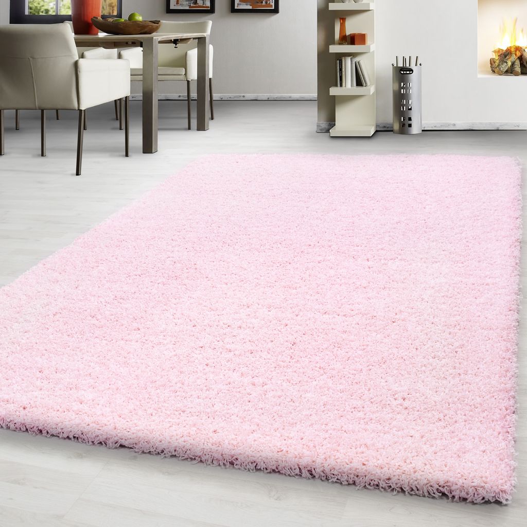 Hochflor Wohnzimmer Teppich Waschbar Shaggy Rutschfest Einfarbig In Pink 