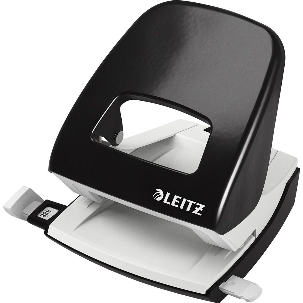 Perforatore da ufficio Leitz con barra di arresto, nero Immagine del prodotto 