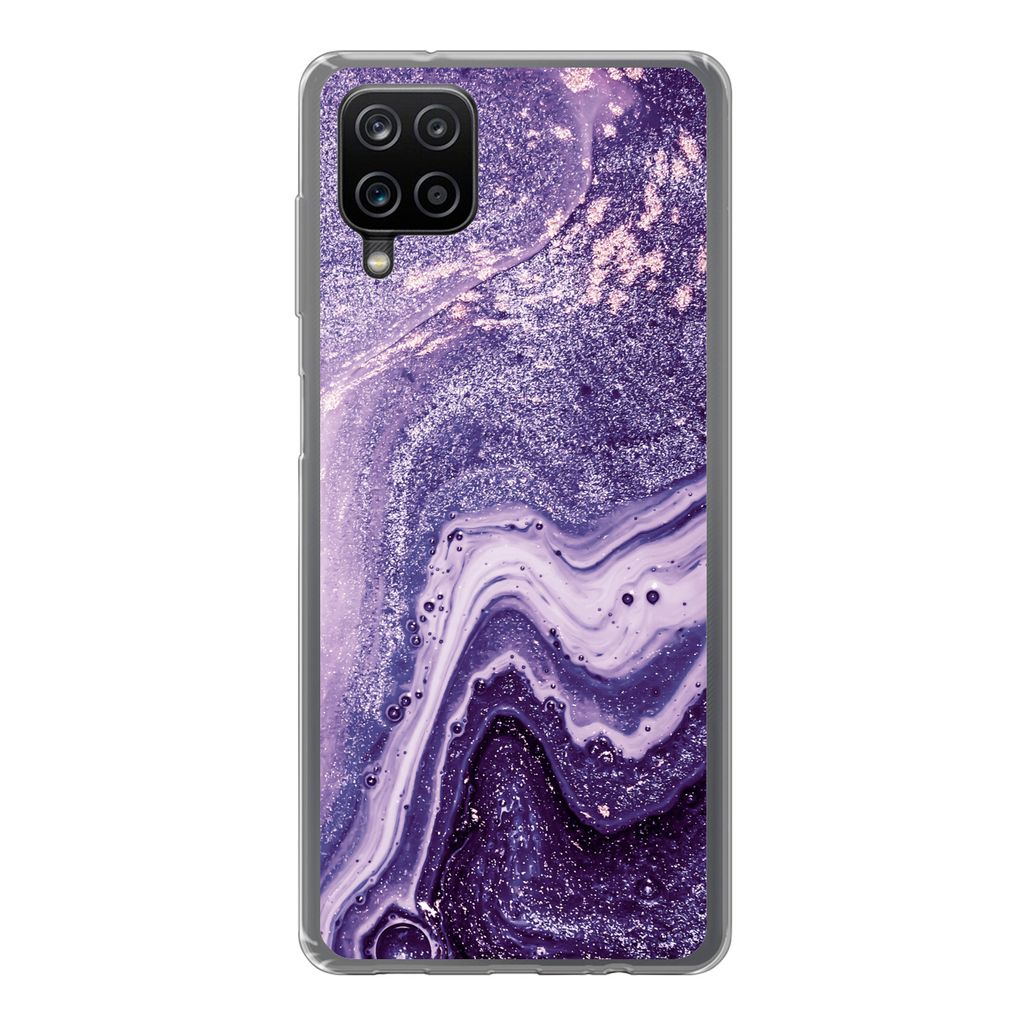 MuchoWow Handyhülle Schutzhülle Hülle für Samsung Galaxy A12 Naturstein - Glitzer - Luxus Silikon Softcase Handy Hülle - Bild
