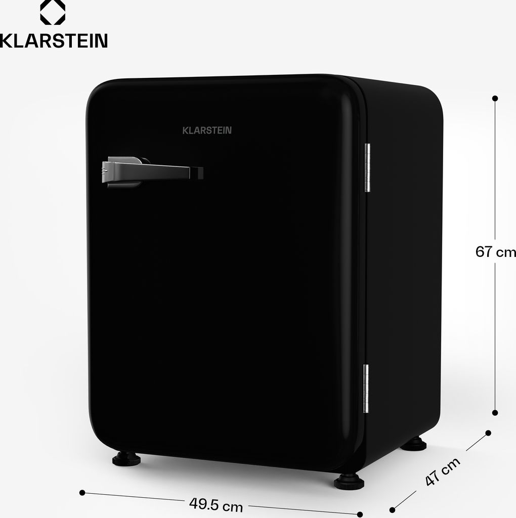 Klarstein Audrey Evo 68L Retro Mini Kühlschrank - Leise 40 dB, Kompakter Kühlschrank Klein mit Verstellbaren Füßen, Wendetür, Mechanischem The...