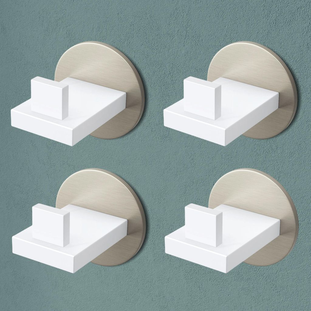 Mai & Mai Kleiderhaken 4 Stück Wandgarderobe Wandhaken aus Edelstahl Garderobenleiste Garderobenhaken 6cm Matt weiß + Nickel gebürstet Stalo-08