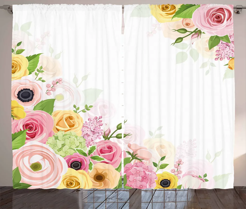 Tenda Camera Letto 280x175 ABAKUHAUS Ranunculus Hydrangea Rosa