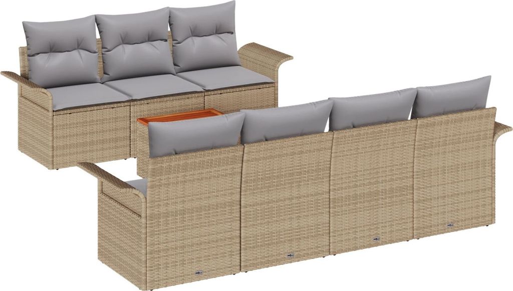 Möbel 8-teiliges Garten Sofa Set mit Kissen Beige Poly Rattan Akazie, 2-Sitzer Garten Sofa mit Stauraum & Kissen Beige Poly Rattan - Gartensofas 3...