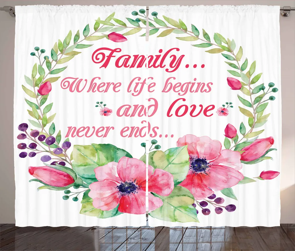 Rideau rustique ABAKUHAUS Family Love Proverbe 280 x 225 cm Multicolore