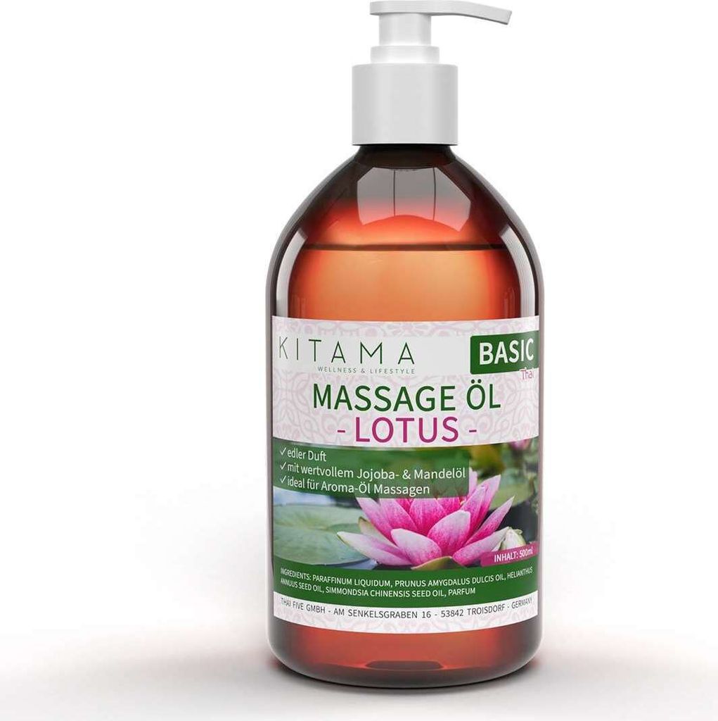 Kitama Aroma Massageöl Lotus 500ml I Pflegendes Körperöl Produktbild 