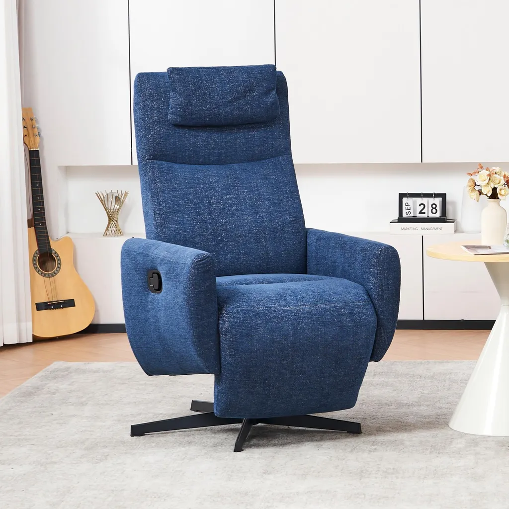 Fauteuil de Relaxation pour Lecture et TV Pivotant en Chenille avec Pouf