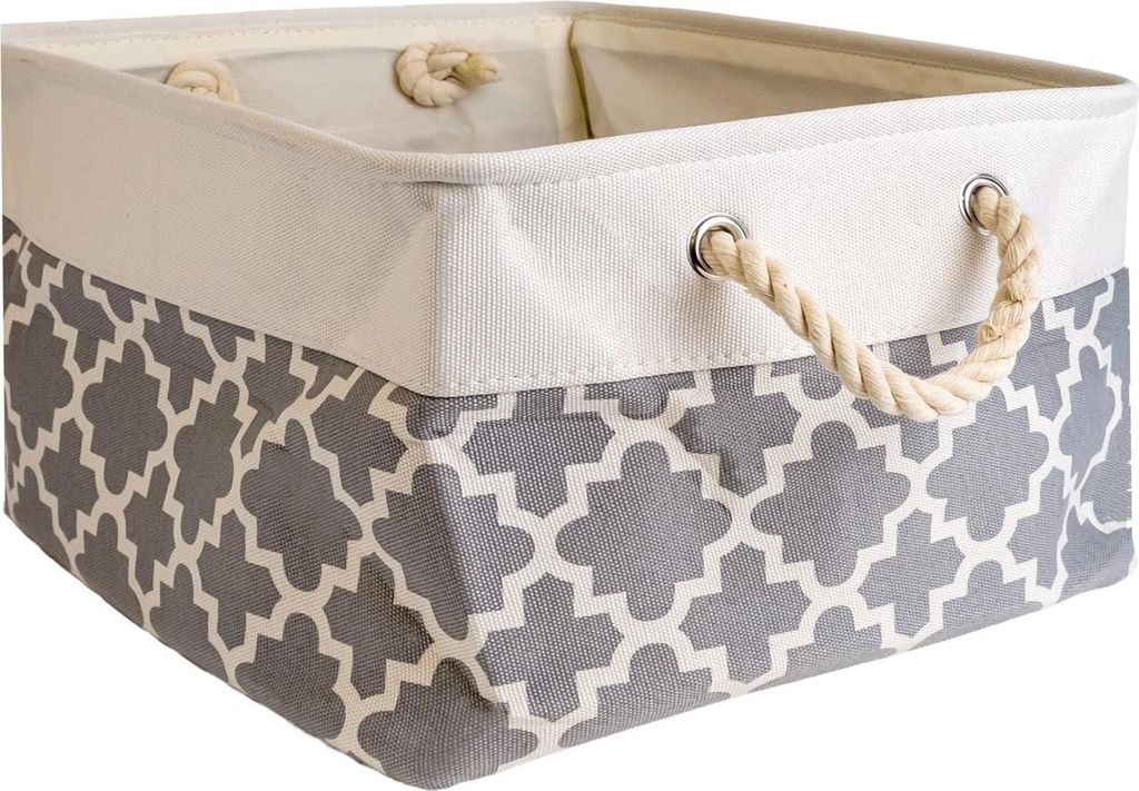 Intirilife Aufbewahrungskorb Organizer mit Henkel in Grau mit Muster - 41 x 31.5 x 21 cm - Gefaltet 41 x 33.5 x 5.5 cm - Praktische Aufbewahrungs B...
