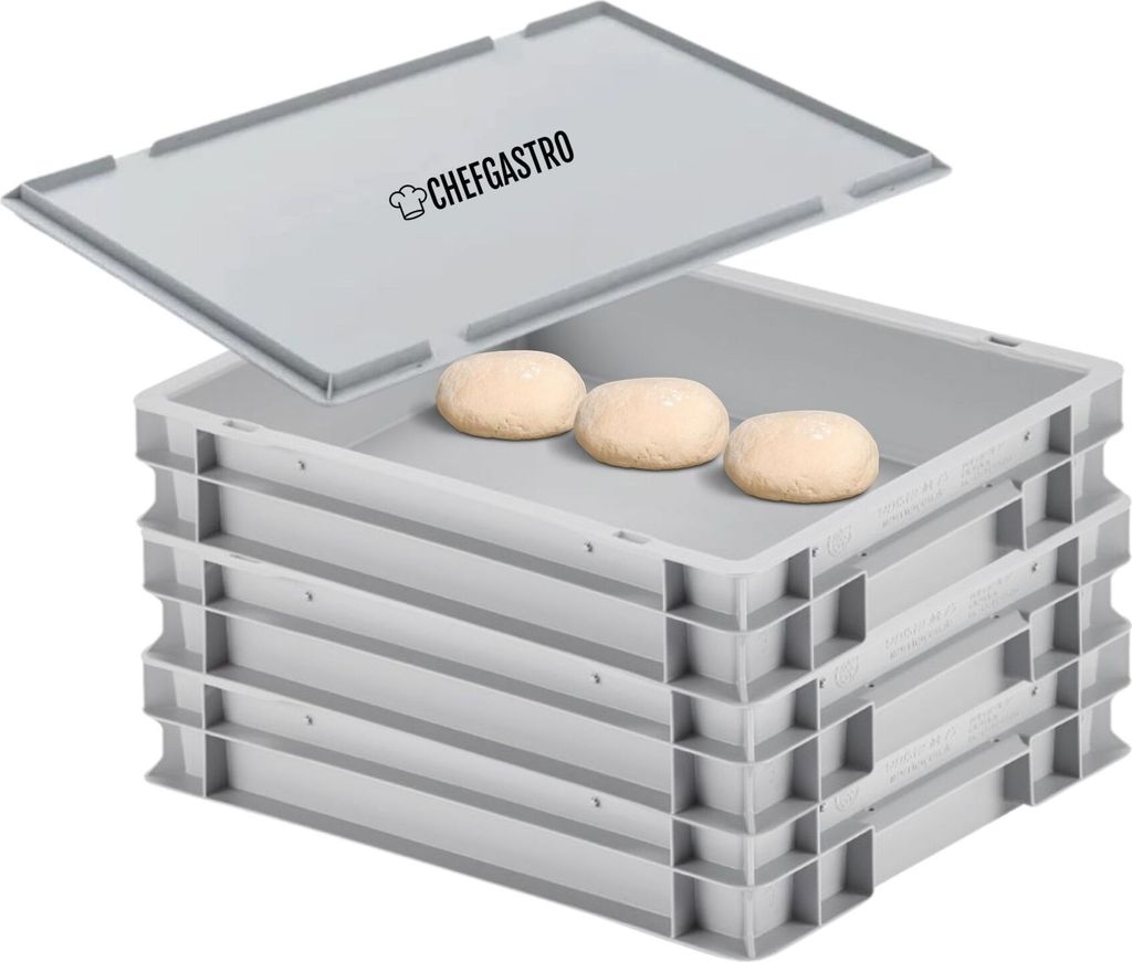 SuperSparSet 3x Pizzaballenbox mit 1x Deckel | HxBxT 8,5x30x40cm | 9 Liter | Teigwanne für Pizzateig, Stapelbare Pizzabox, Gärbox für Sauerteig ...