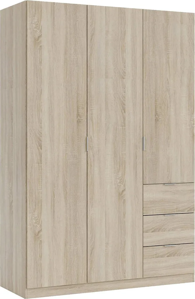 Ade Armoire 3 Portes 135x52 cm Chêne Marron avec 3 Étagères de Rangement