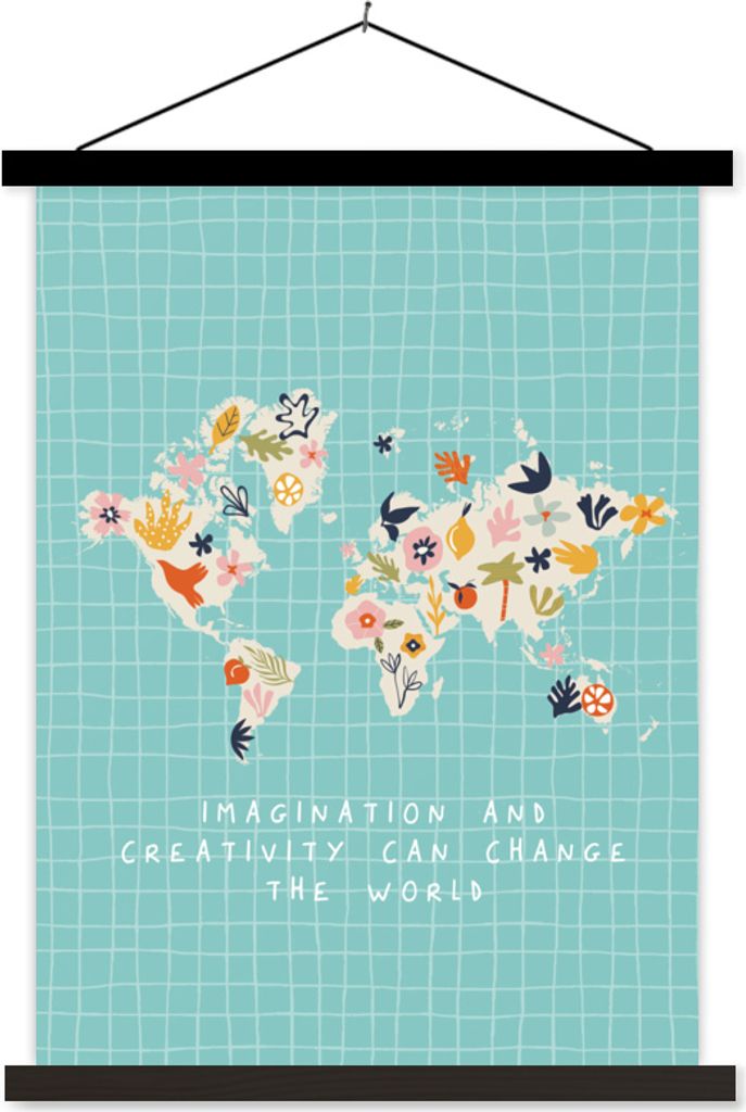 MuchoWow Textilposter Karte - Blumen - Zitate 40x53 cm mit schwarzem Rahmen - Abbildung