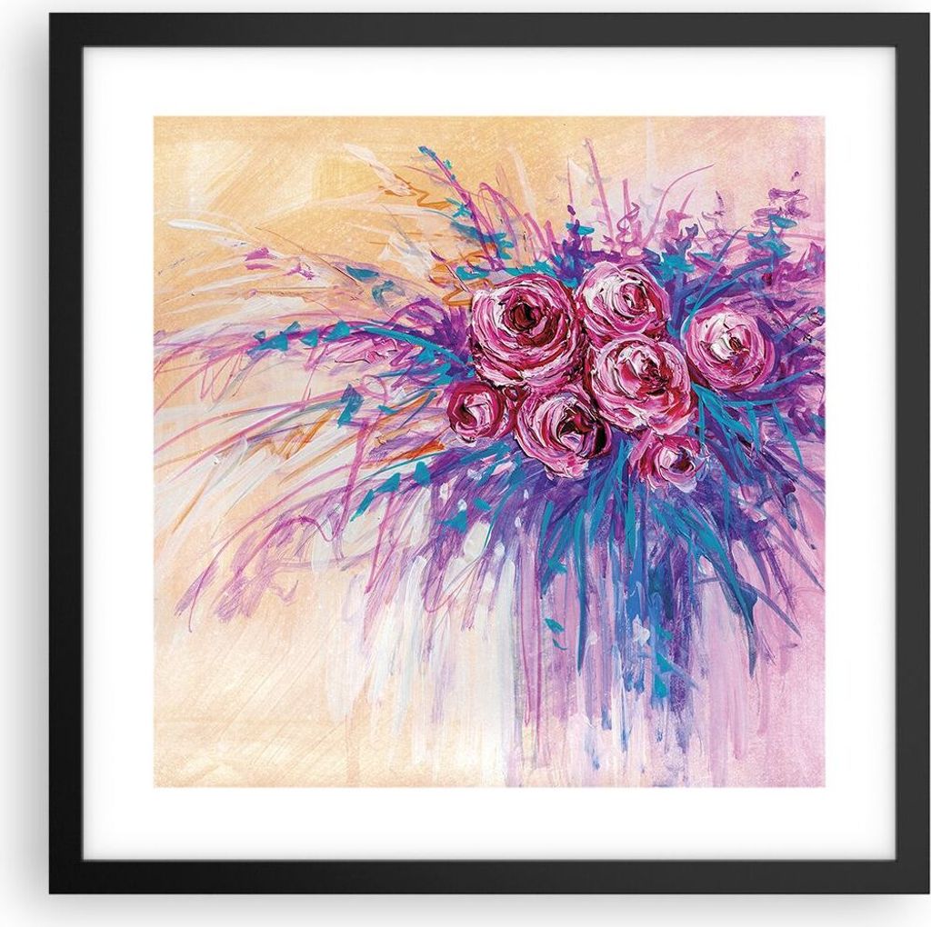 Gerahmtes Poster - Schwarzer Rahmen - Blumenstrauß Blumen Rosen - 40x40 cm - Wand Bild - Wanddeko - Wandbilder - Kunstposter - Wandposter - Bilder...