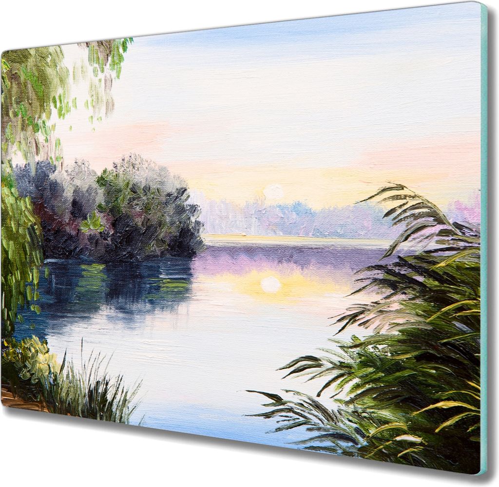 Coloray Schneidebrett Herdabdeckplatte 60x52 cm Kochplattenabdeckung Hackbrett Küchenbrett - lake Sonnenuntergang