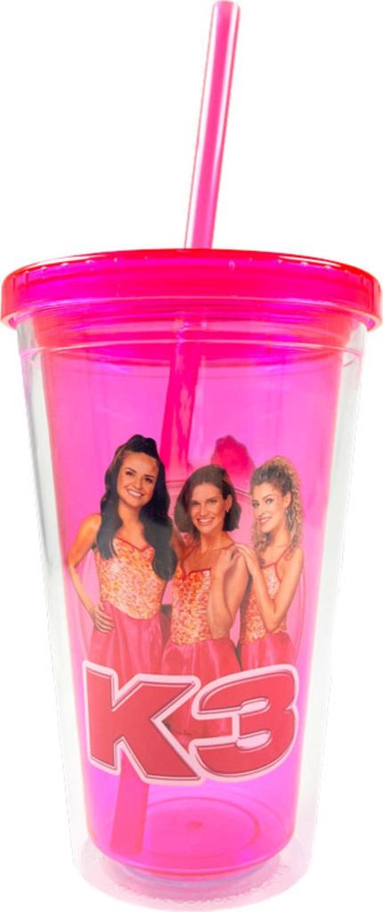 K3 Trinkbecher mit Strohhalm rosa - Kinderbecher für Mädchen 300 ml