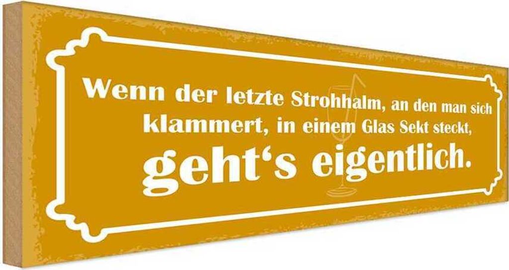 vianmo Holzschild 10x27 cm Strohhalm in einem Glas Sekt Dekoration