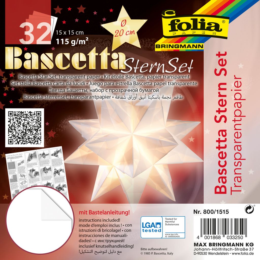 folia Faltblätter Bascetta-Stern, weiß-transparent 150 x Produktbild 