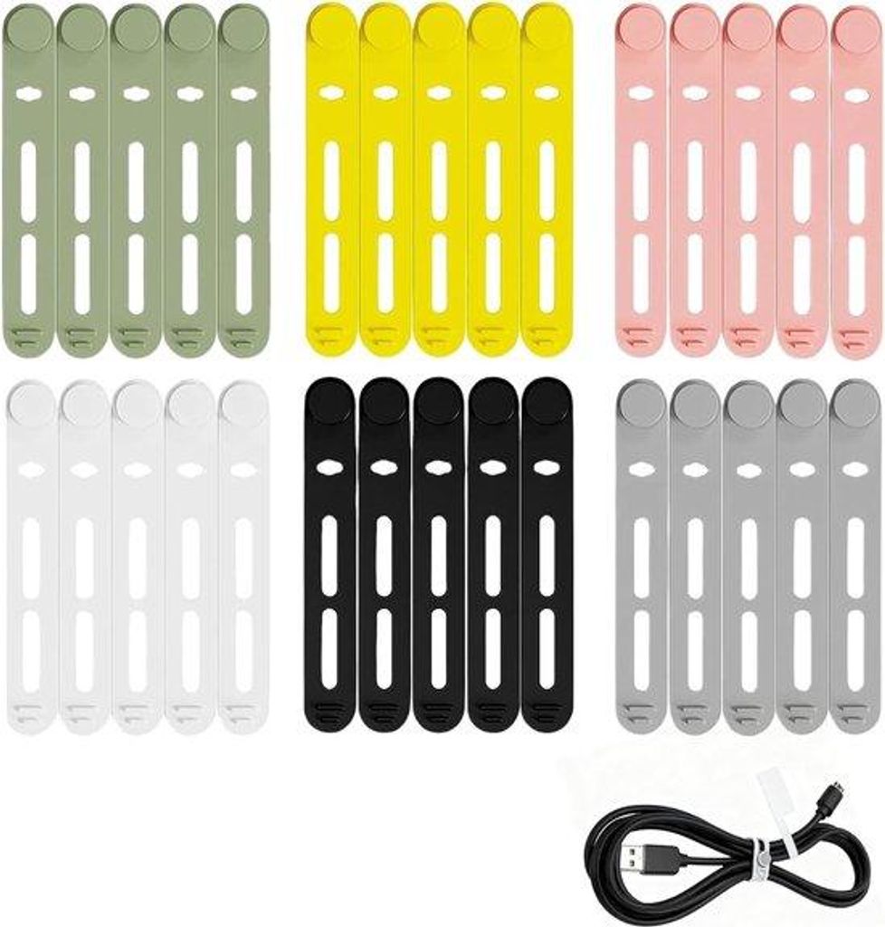 Silikonkabelbinders, 30 Stück, herstellbar, multifarbig, für Heim-Office, Reisen, verstelbare Kordbinders für Ladegeräte, Audio/Netzwerk-Kabel ...