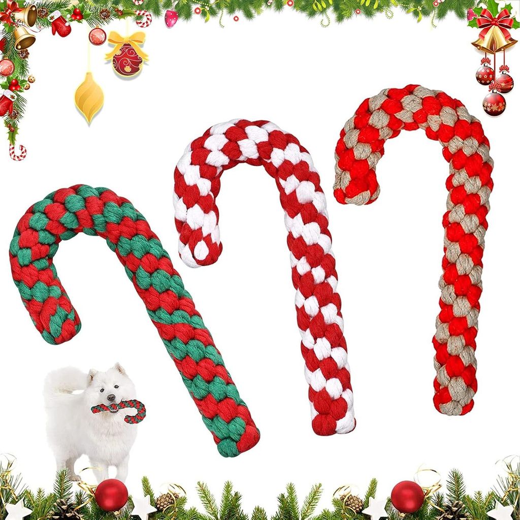 3 Stš¹ck Hundespielzeug Seil,Hunde Kauspielzeug,Weihnachts-Zuckerstangen-Seil, Hundeseilspielzeug, Weihnachten Hund Haustiere Kauen,Weihnachten H...