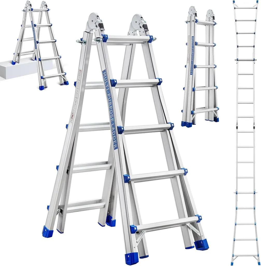 Échelle télescopique 5.1M robuste 3 en 1 avec 5x5 marches aluminium