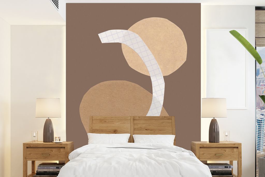 MuchoWow Fototapete für Wohnzimmer oder Schlafzimmer Wandtapete Vinyl Motivtapete Formen - Abstrakt - Quadrate - Pastell - Braun - 165x220 cm - ...