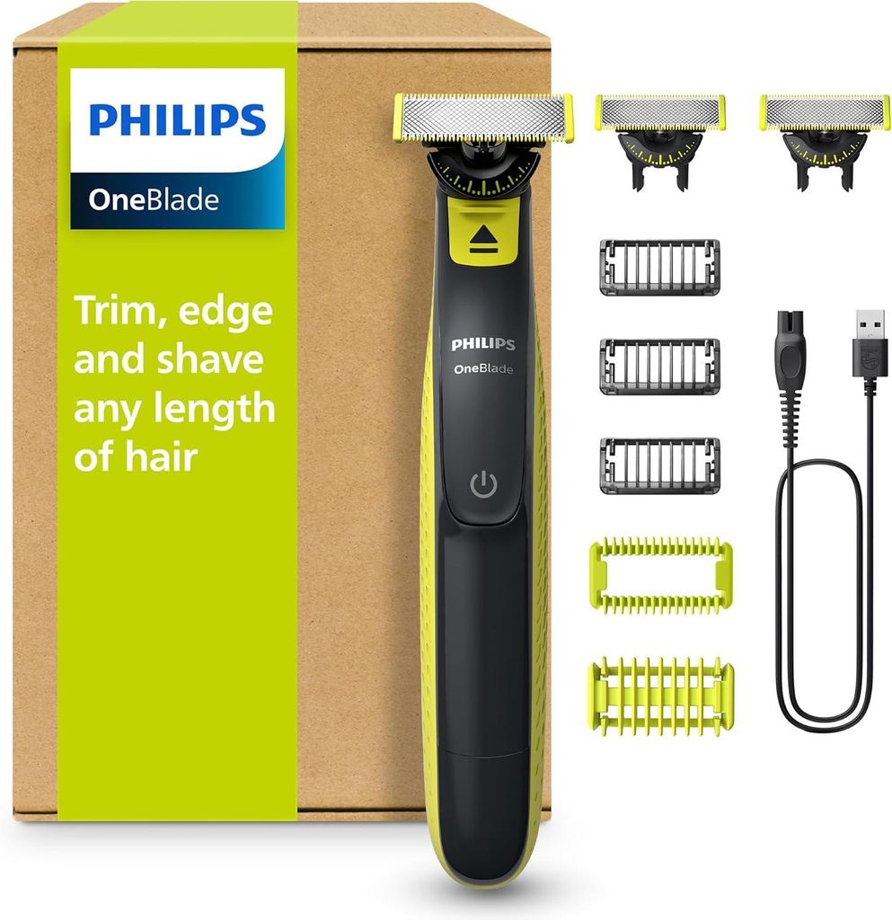 Philips OneBlade 360 Face & Body Rasierer QP2824/31, Trimmer & Bodygroomer, 3×360 Klingen, 1/3/5 mm Aufsätze, 2 Körperaufsätze, Wet & Dry