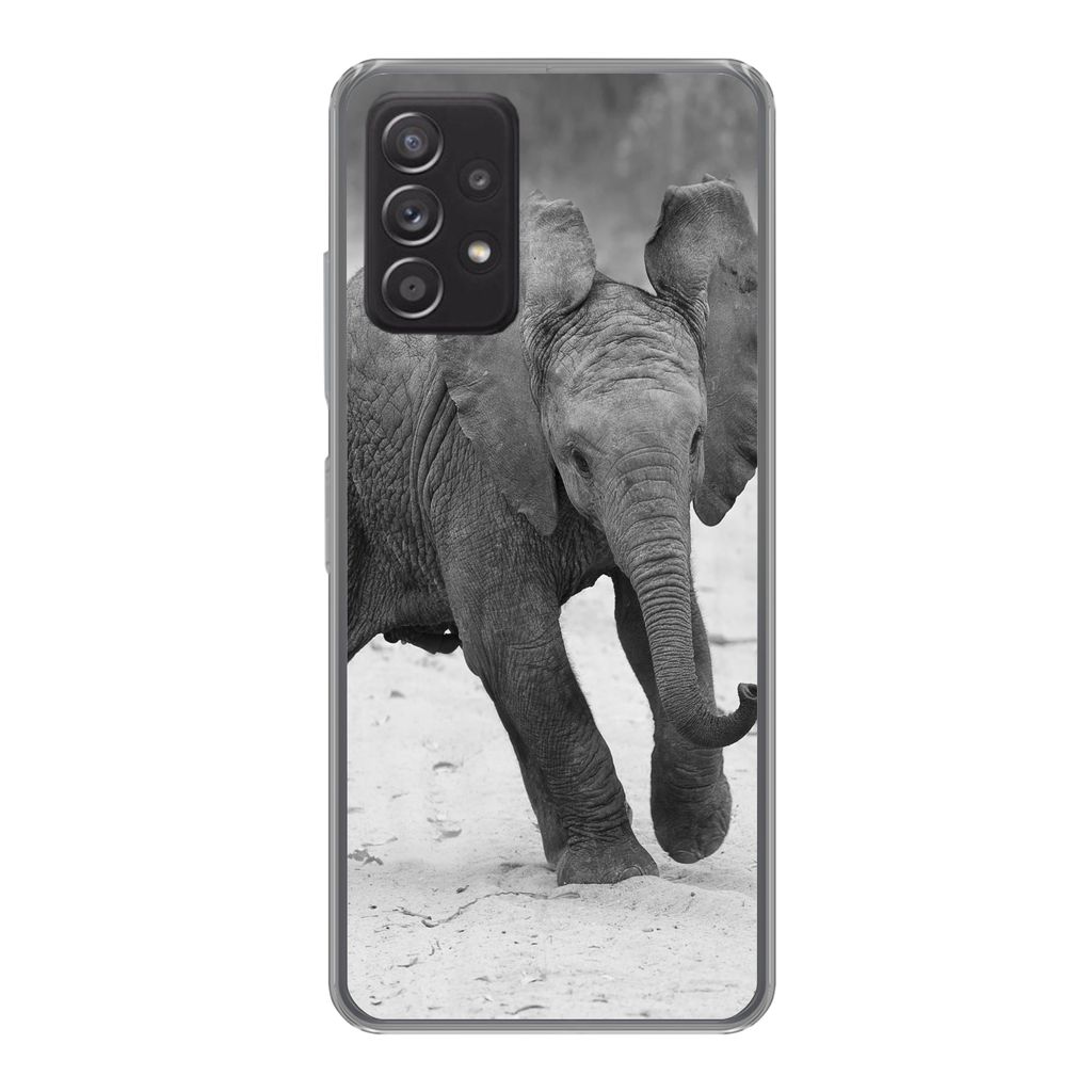 MuchoWow Handyhülle Schutzhülle Hülle für Samsung Galaxy A33 5G Elefant - Baby - Tiere - Kröte - Schwarz und weiß Silikon Softcase Handy H...
