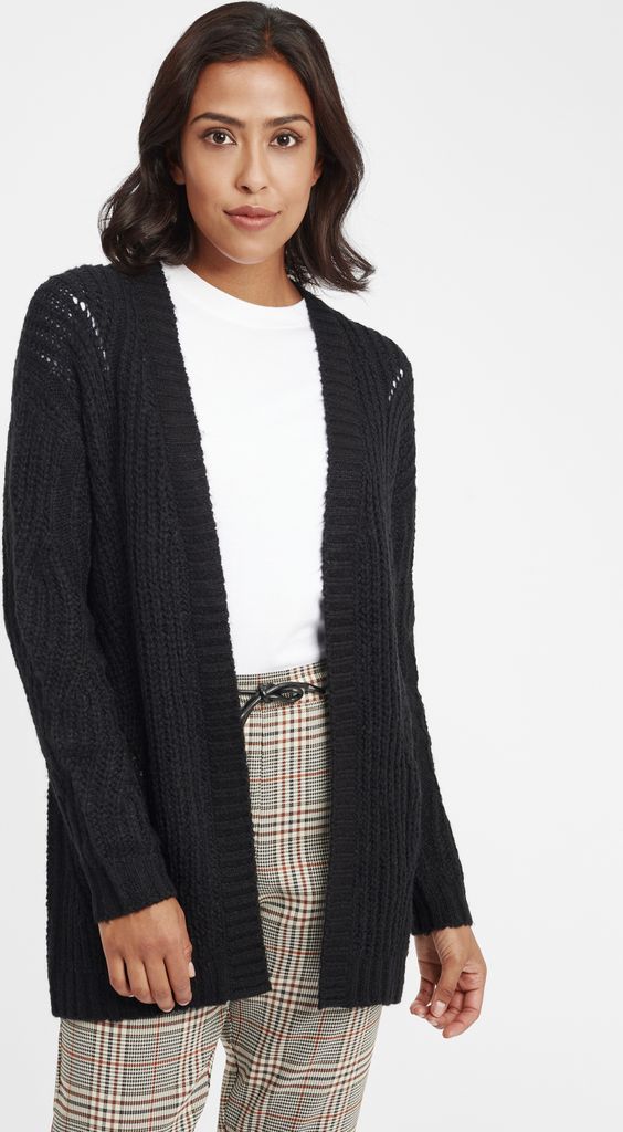 OXMO OXClea Damen Lange Strickjacke Lochstrick Cardigan Strickcardigan