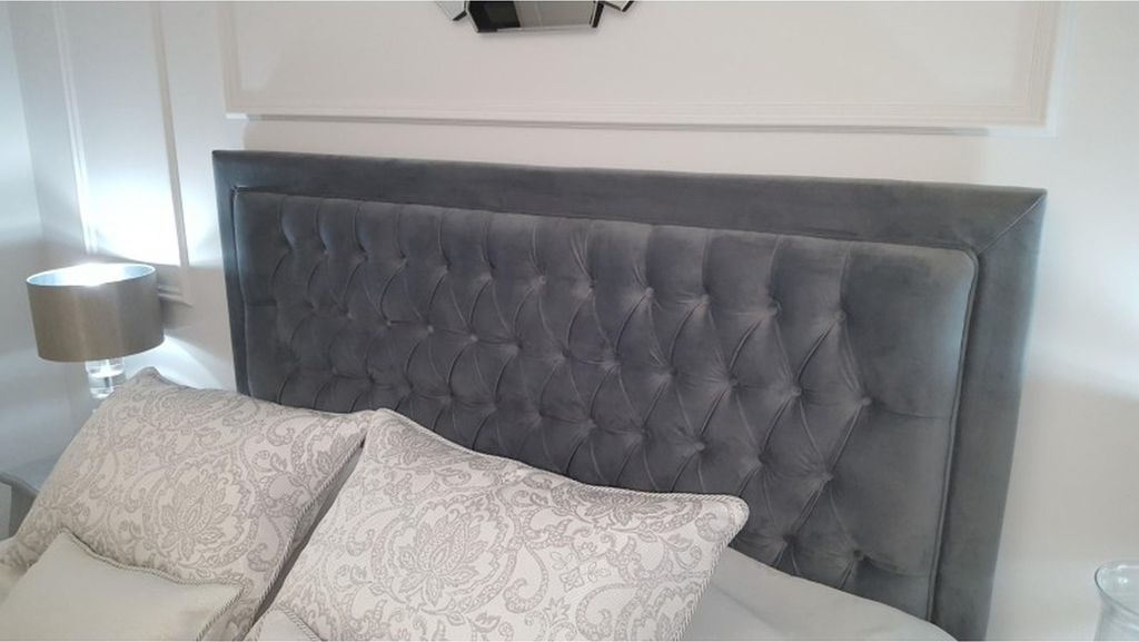 Chesterfield Bett Polster Doppel Hotel Betten Schlafzimmer 140x200cm Grau Neu