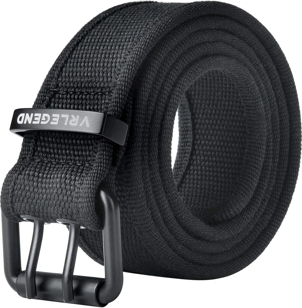 Cintura in Tela Uomo 120-180cm Nera Fibbia Metallo Doppio Spillo