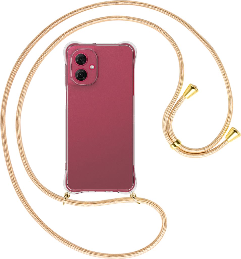 Handykette Backcover-Schutzhülle mit Band (Metall goldfarben) für Motorola Moto G55 5G - Goldkordel